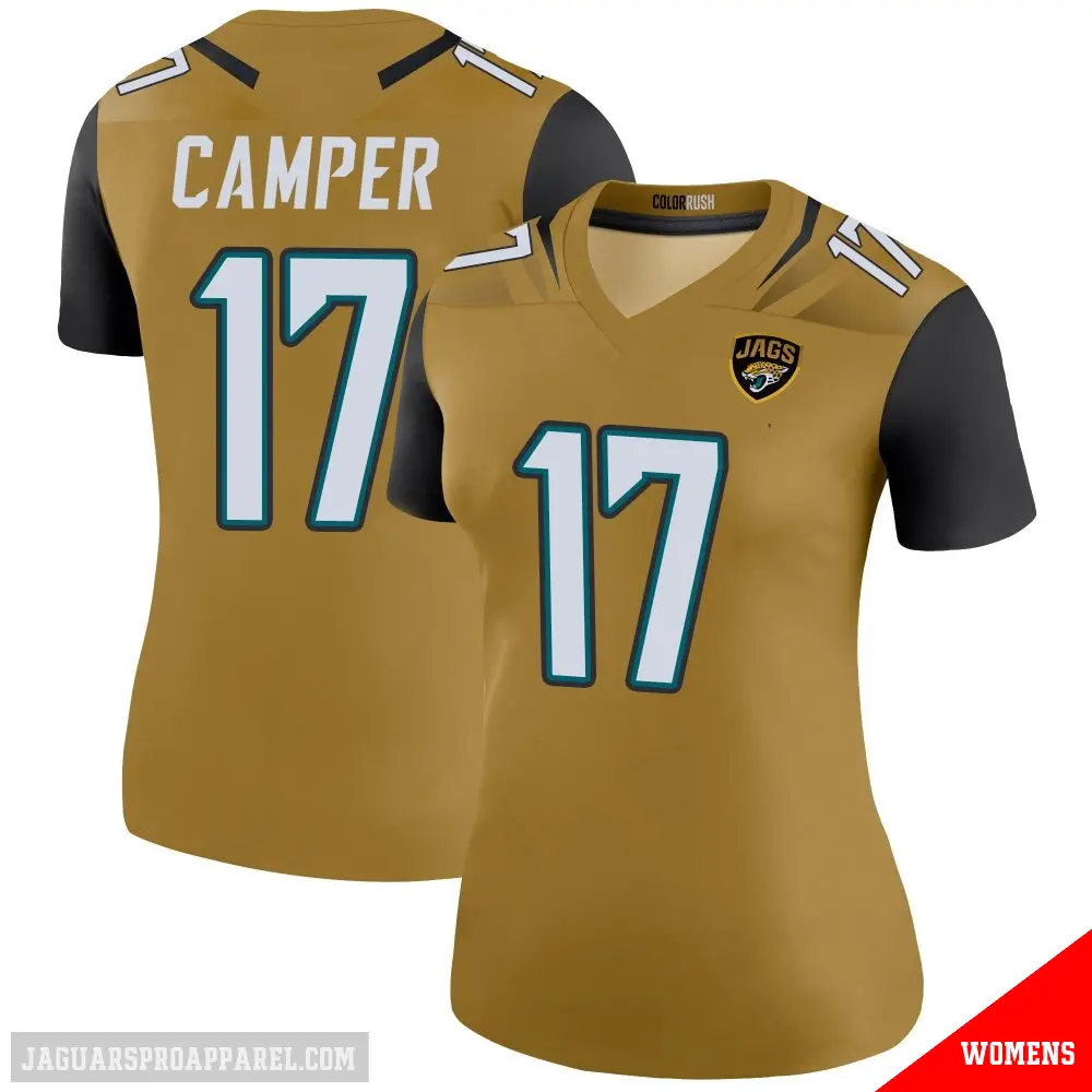 ＃17 Women's Cam Camper Gold Legend Jacksonville Jaguars Color Rush Bold Jersey