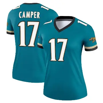 ＃17 Women's Cam Camper Teal Legend Jacksonville Jaguars Prowler Throwback Jersey