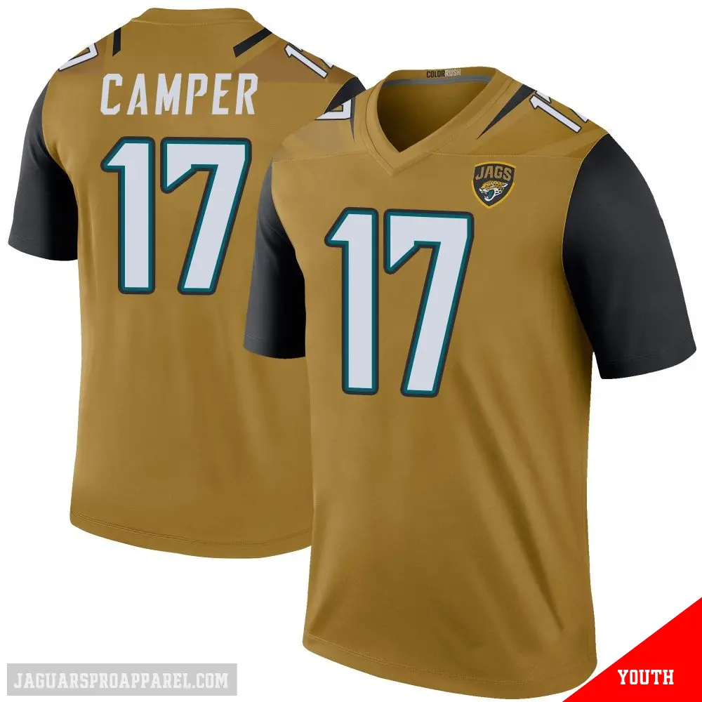 ＃17 Youth Cam Camper Gold Legend Jacksonville Jaguars Color Rush Bold Jersey