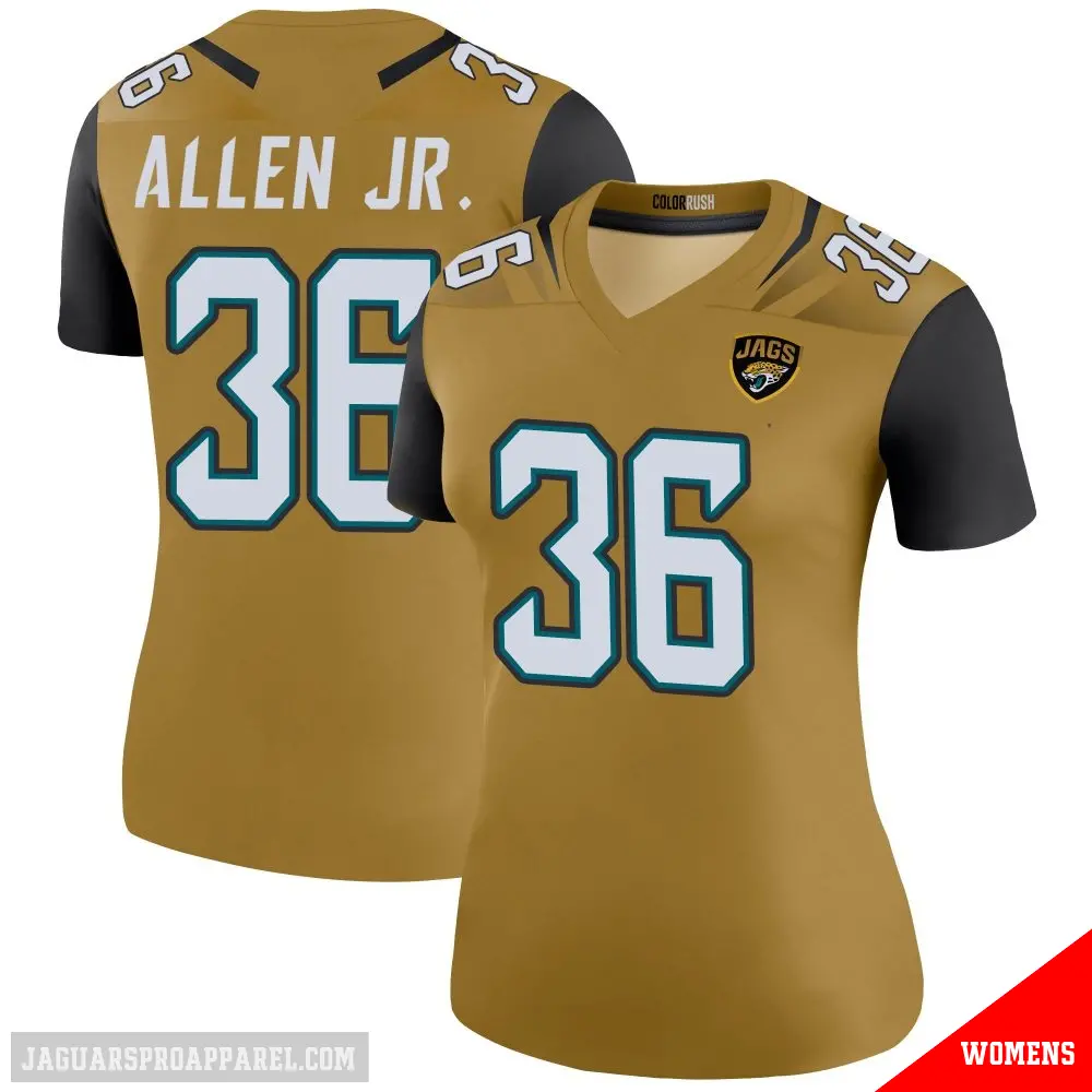 ＃36 Women's LeQuint Allen Jr. Gold Legend Jacksonville Jaguars Color Rush Bold Jersey