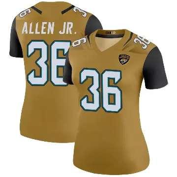 ＃36 Women's LeQuint Allen Jr. Gold Legend Jacksonville Jaguars Color Rush Bold Jersey