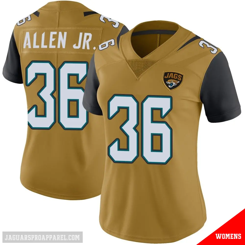 ＃36 Women's LeQuint Allen Jr. Gold Limited Jacksonville Jaguars Color Rush Vapor Untouchable Jersey