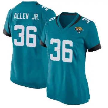 ＃36 Women's LeQuint Allen Jr. Teal Game Jacksonville Jaguars Jersey